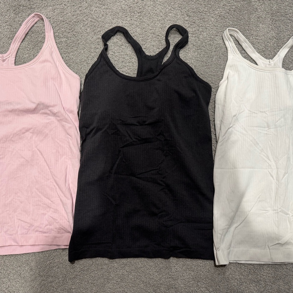 Lululemon Athletica Ebb to Street Tank Tops - Pink, Black, White